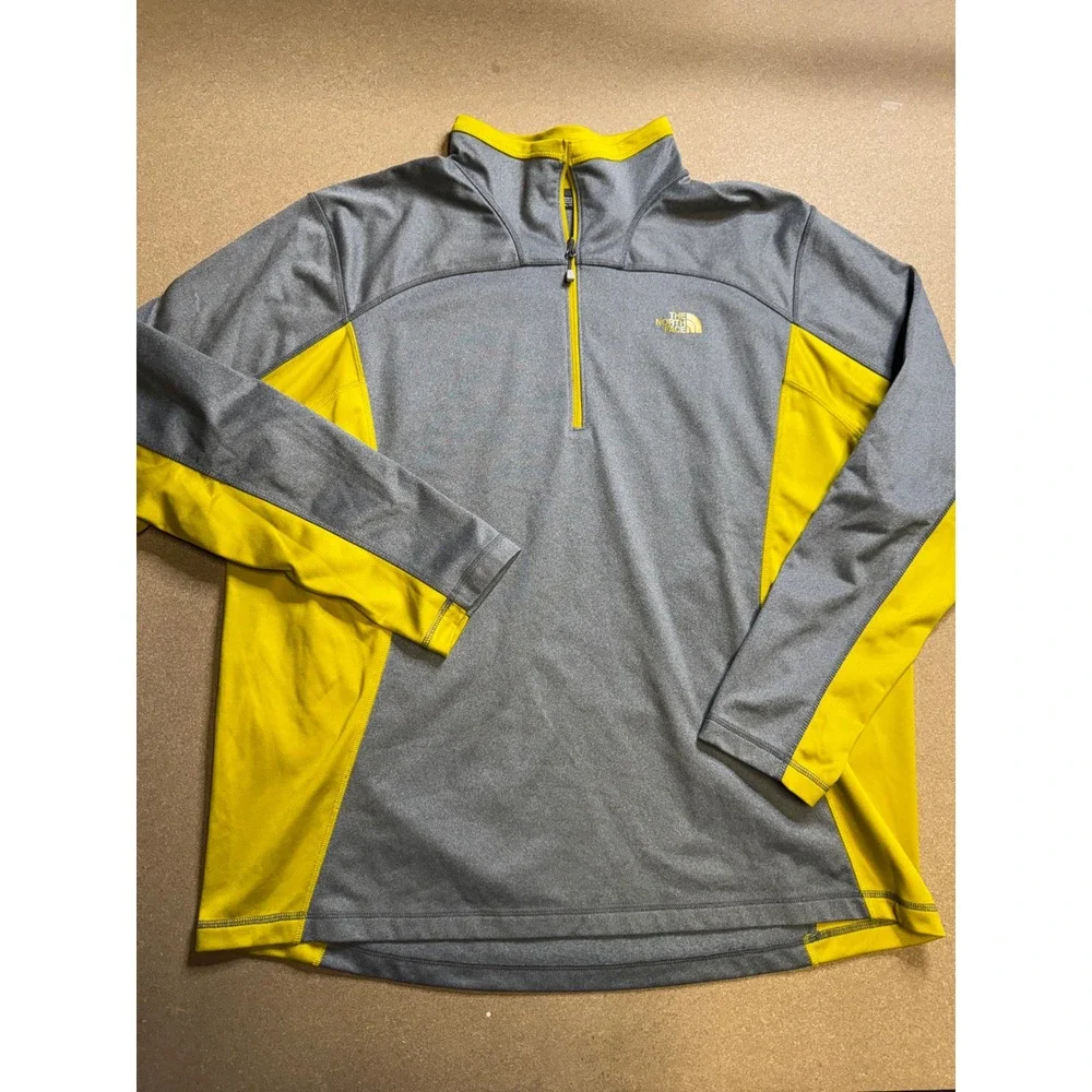 The North Face Mens Gray Yellow 1/4 Zip Long‎ Sleeve Pullover Sweatshirt XXL